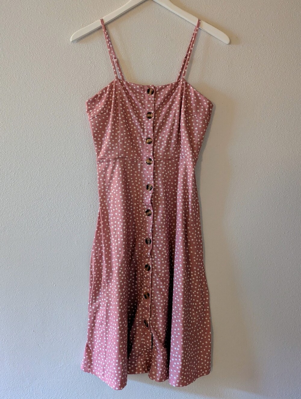 Berydress Polka Dot Spaghetti Strap Midi Dress in Dusty Rose Small